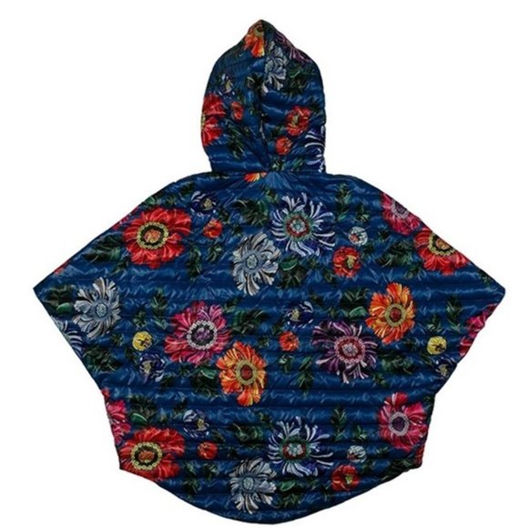 BLUE cropped hi-low floral down poncho with hood NWT #1 πHOST PICK π - Picture 12 of 16